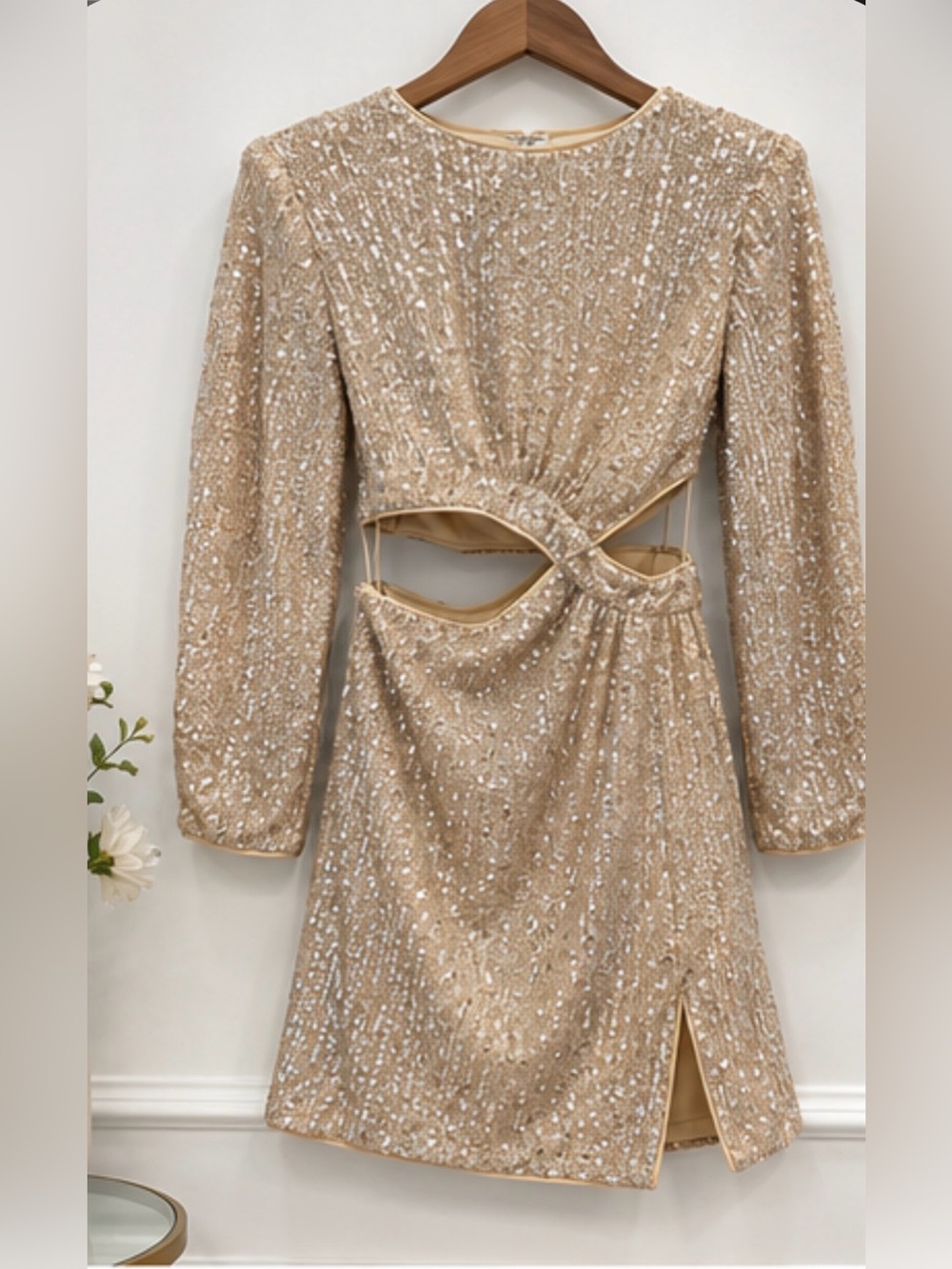 Bardot Gold Sequin Mini Dress with Cutout